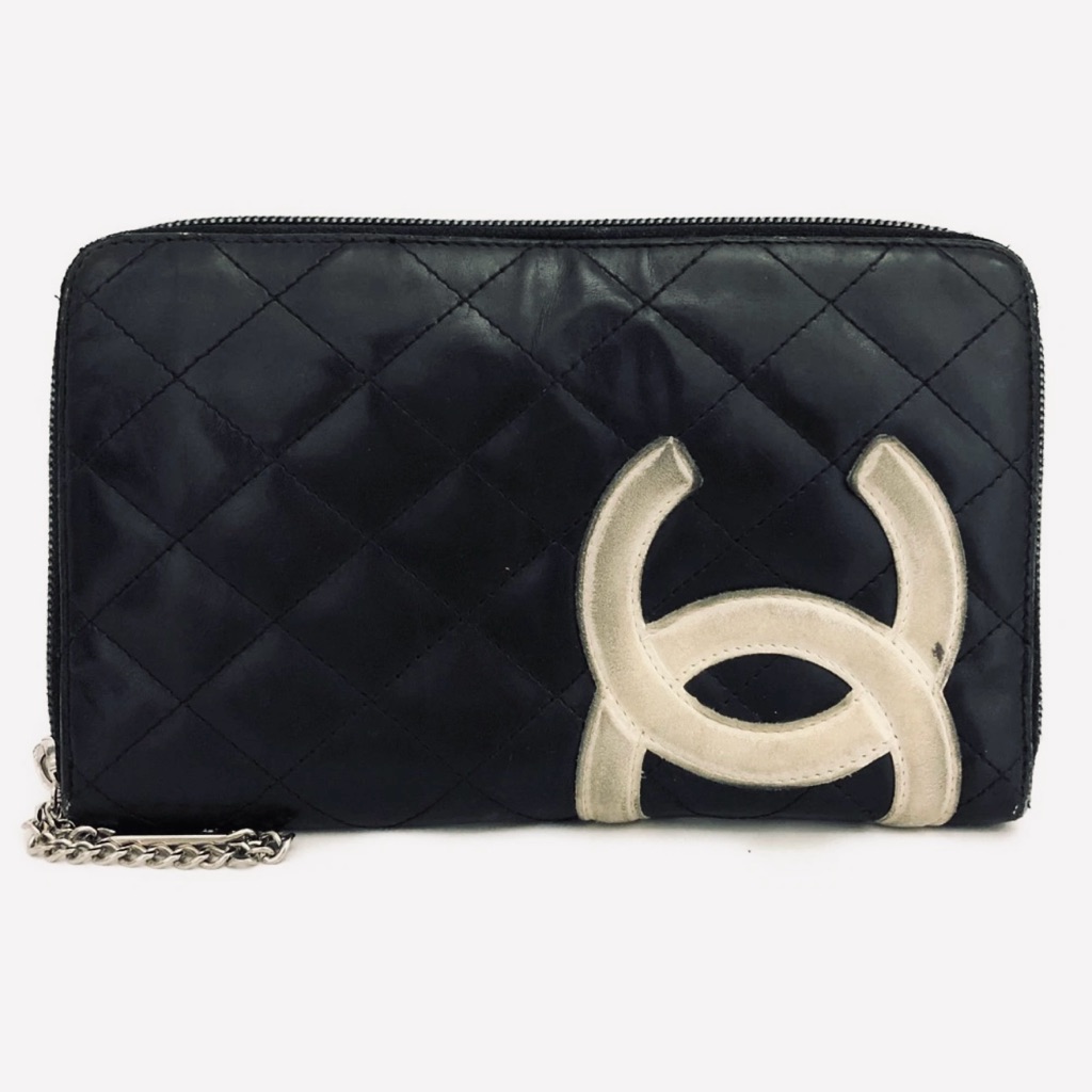 Chanel Black Quilted Cambon Zip Around Wallet